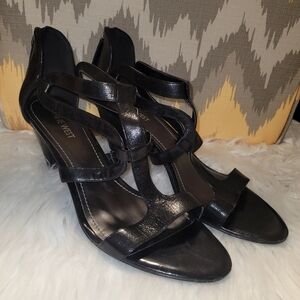 Nine West Glossy Black Strappy Heels